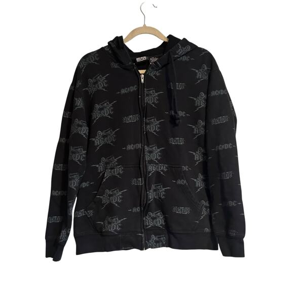 ACDC Hoodie Mens Sz Medium Black Gray Rockware Full Zip Jacket Rocker Punk - Picture 1 of 15